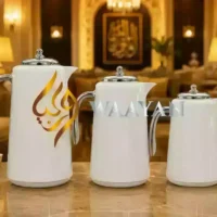 _(1) 3‑Piece Premium White and Silver Flask Set