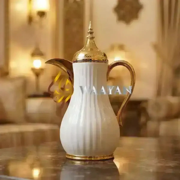(19) Luxury White and Gold Arabic Gahwa Thermal Flask - 1L