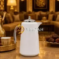 _(5) 3‑Piece Premium White and Silver Flask Set