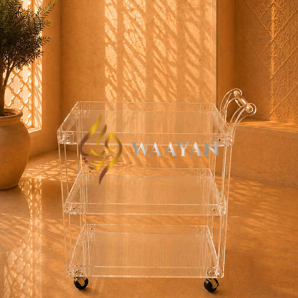 3-Tier Clear Acrylic Serving Trolley | Modern Rolling Cart