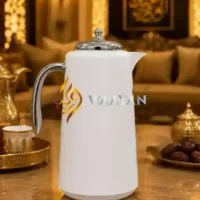 _(6) 3‑Piece Premium White and Silver Flask Set