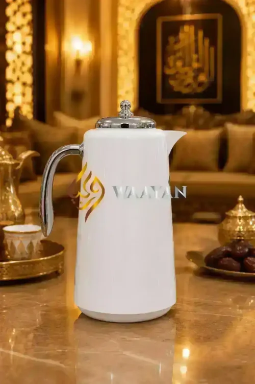 _(6) 3‑Piece Premium White and Silver Flask Set