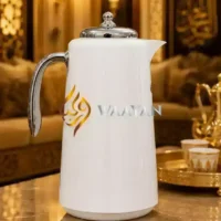 _(7) 3‑Piece Premium White and Silver Flask Set