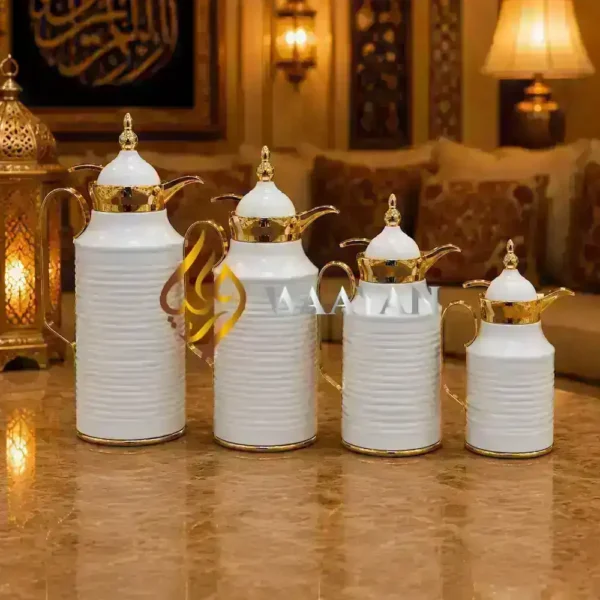 _(7) (3) Luxury 4pc White and Gold Thermal Flask Set (1L, 0.8L, 0.6L, 0.4L)