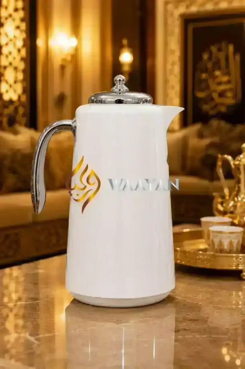 _(7) 3‑Piece Premium White and Silver Flask Set