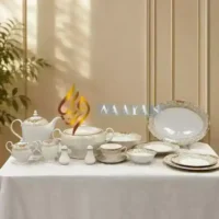 D_1 Luxury 91-Pc Gold and White Porcelain Dinner Set for 12