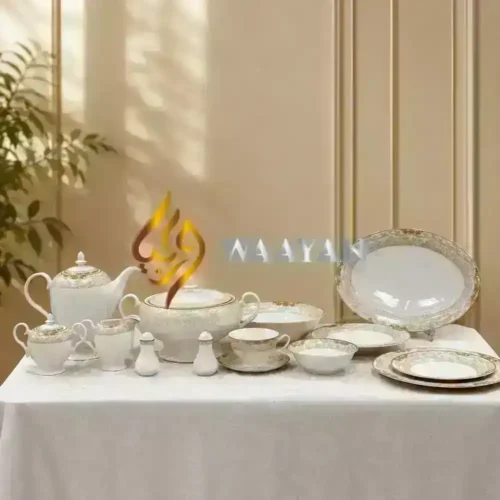 D_1 Luxury 91-Pc Gold and White Porcelain Dinner Set for 12
