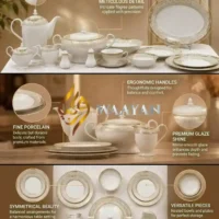 D_3 Luxury 91-Pc Gold and White Porcelain Dinner Set for 12