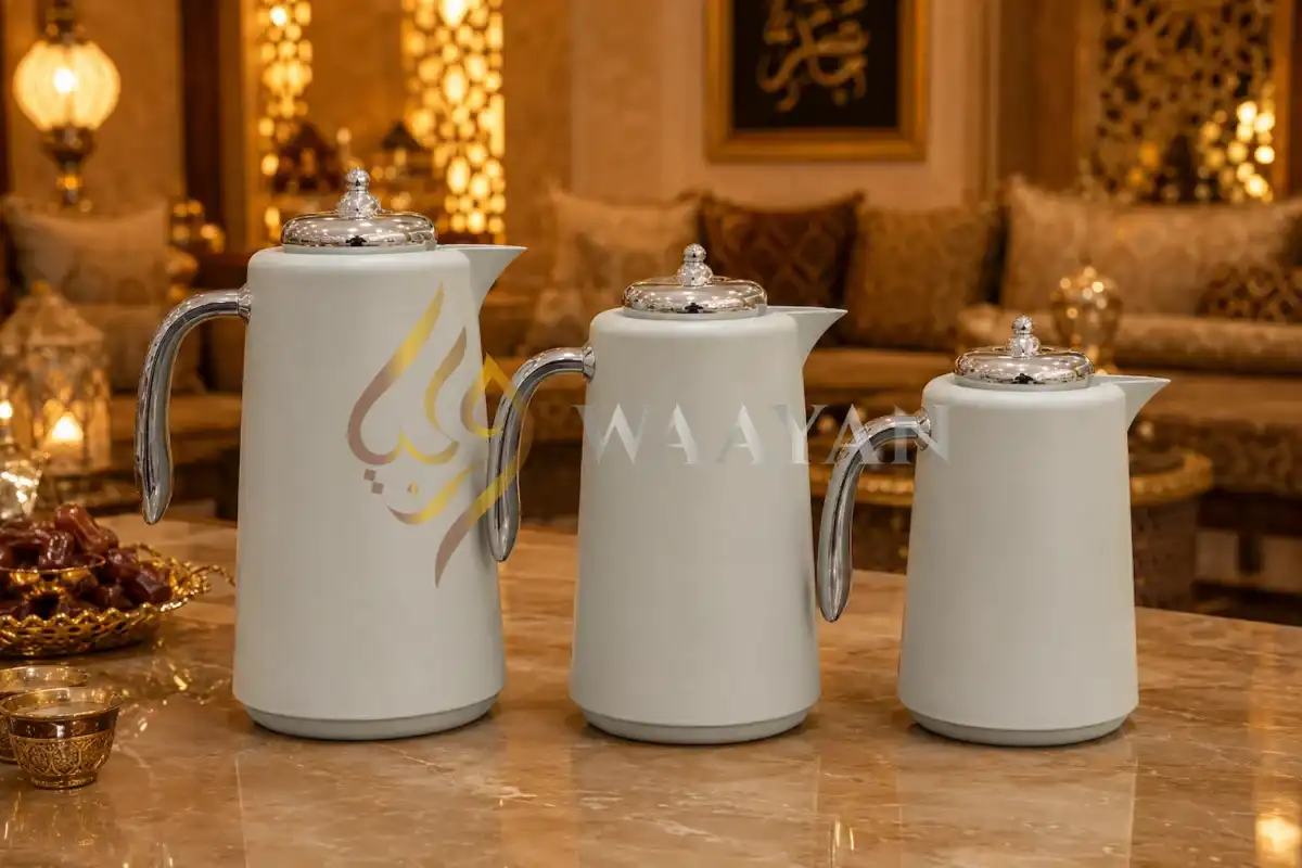 3‑Piece Premium Ivory Grey and Silver Flask Set