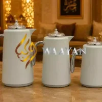 3‑Piece Premium Ivory Grey and Silver Flask Set