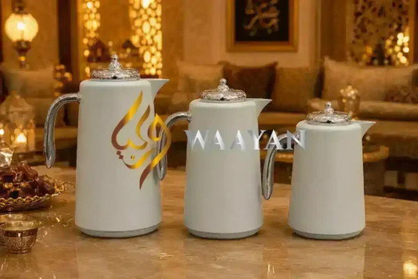 3‑Piece Premium Ivory Grey and Silver Flask Set