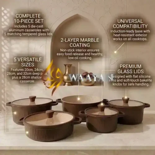 IMG_7843-clean 10pc Non-Stick Induction Casserole Set - Brown Color