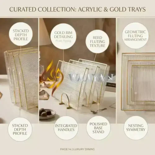 IMG_8127 Clear Acrylic Fluted Trays with Gold Rim Set - 3 Sizes