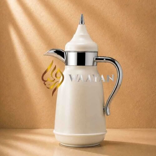 J3-1 Luxury Matte Cream with Chrome Accents Dallah Thermal Flask Set – (1L + 1L)