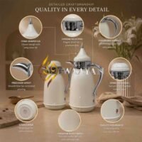 J3-2 Luxury Matte Cream with Chrome Accents Dallah Thermal Flask Set – (1L + 1L)
