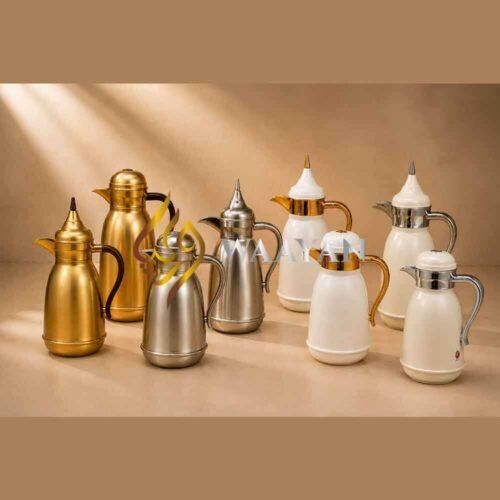 J3-4 Luxury Matte Cream with Chrome Accents Dallah Thermal Flask Set – (1L + 1L)