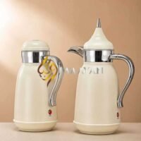 J3-8 Luxury Matte Cream with Chrome Accents Dallah Thermal Flask Set – (1L + 1L)