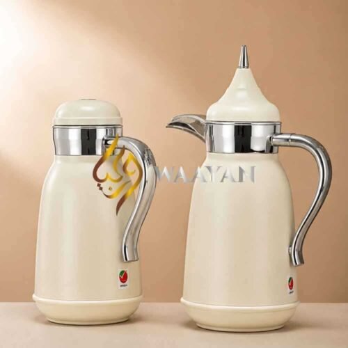 J3-8 Luxury Matte Cream with Chrome Accents Dallah Thermal Flask Set – (1L + 1L)