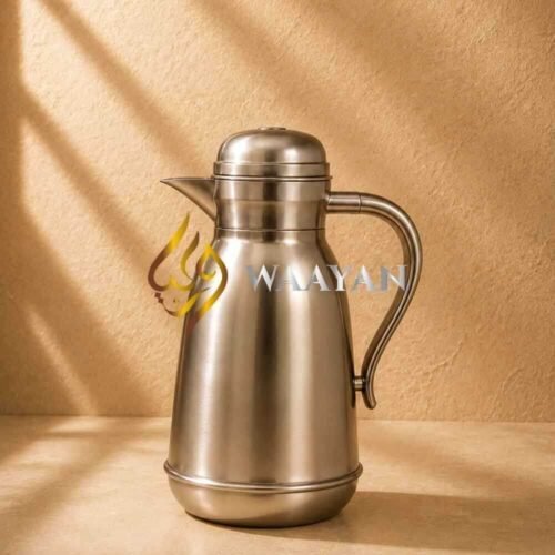 J4-2 Premium Brushed Silver Metallic Polymer Dallah Thermal Flask Set – (1L + 1L)
