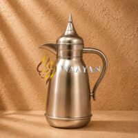 J4-3 Premium Brushed Silver Metallic Polymer Dallah Thermal Flask Set – (1L + 1L)