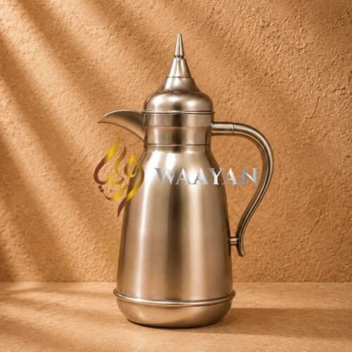 J4-3 Premium Brushed Silver Metallic Polymer Dallah Thermal Flask Set – (1L + 1L)