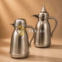 J4-6 Premium Brushed Silver Metallic Polymer Dallah Thermal Flask Set – (1L + 1L)