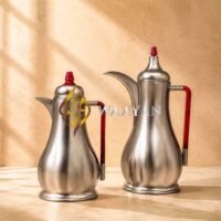 J5-1-1 Premium Brushed Silver Dallah Thermal Flasks Set - (1L + 1L)