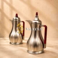 J5-1-2- Premium Brushed Silver Dallah Thermal Flasks Set - (1L + 1L)