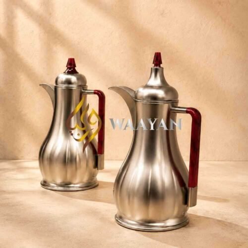 J5-1-2- Premium Brushed Silver Dallah Thermal Flasks Set - (1L + 1L)