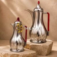 J5-1-4 Premium Brushed Silver Dallah Thermal Flasks Set - (1L + 1L)