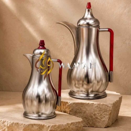 J5-1-4 Premium Brushed Silver Dallah Thermal Flasks Set - (1L + 1L)