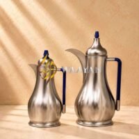 J5-2-2 Premium Brushed Silver Thermal Flasks Dallah Set - (1L + 1L)