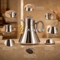 JTHIRD-2-3 Dallah Flask Set — Luxury 2‑Piece Insulated Glass Flasks (1L + 1L)
