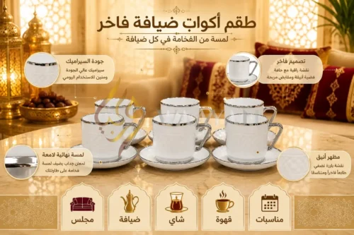 PWTS_4 (2) Luxury 12pc White and Silver Porcelain Tea Set (6 Cups & 6 Saucers)