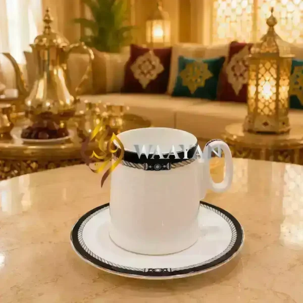 TSBW1 (3) Luxury 12pc Porcelain Istikan Tea Set - 6 Cups and 6 Saucers, Gold Trim