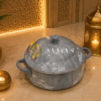 b7-3 Premium Stainless Steel Gray Floral Marble Print Hot Pot (2.5L, 3.5L, 4.5L)