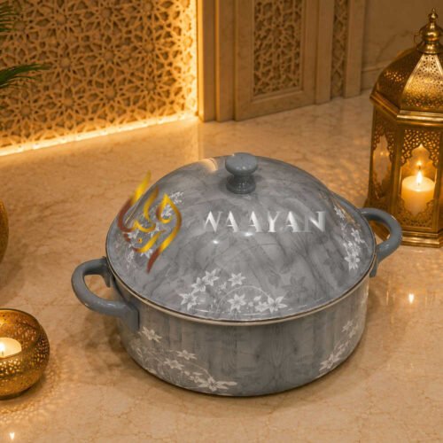 b7-3 Premium Stainless Steel Gray Floral Marble Print Hot Pot (2.5L, 3.5L, 4.5L)
