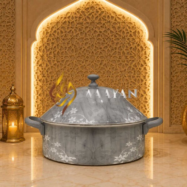 Premium Stainless Steel Gray Floral Marble Print Hot Pot (2.5L, 3.5L, 4.5L)