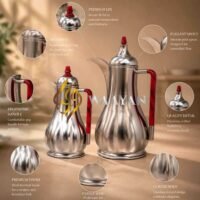 j5-1-2-1 Premium Brushed Silver Dallah Thermal Flasks Set - (1L + 1L)