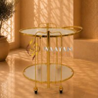 Elegant Golden and Glass 2-Tier Serving Trolley