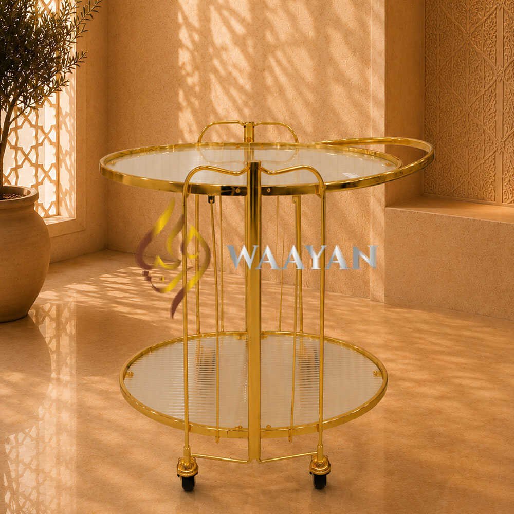 Elegant Golden and Glass 2-Tier Serving Trolley