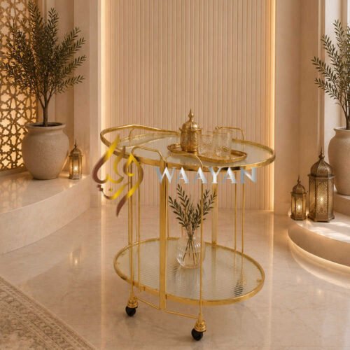 Elegant Golden and Glass 2-Tier Serving Trolley
