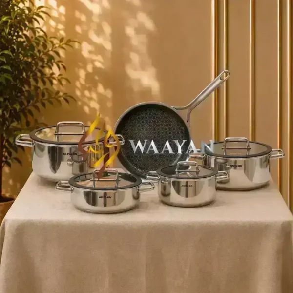 Arshia 9pc Stainless Steel Etched Non-Stick Cookware Set