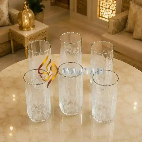 CC6PTLS12 (5) Leaf‑etched clear glass set luxury majlis UAE