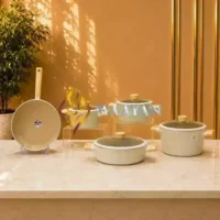 Premium 9pc Ceramic Non-Stick Cookware Set with Wood Handles