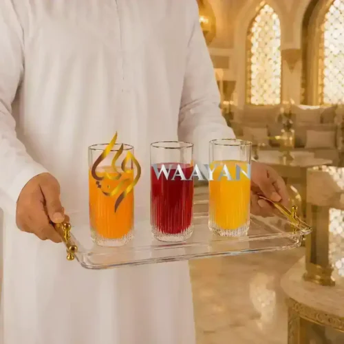 close-up of textured clear glass cups for Arabic coffee