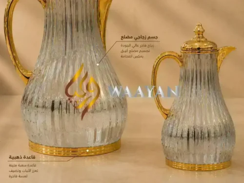 Premium 2-Piece Glass and Gold Thermal Flask Set (1L + 1L) – Clear Fluted Glass