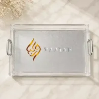 PAST10 Premium Acrylic Serving Tray (L & M Sizes) | Clear Rectangular Design with Silver Handles