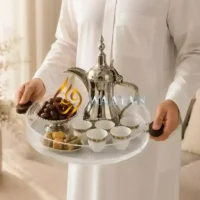 PAST21 (2) Modern Round Acrylic Serving Tray with Wooden Handles (XL, L Sizes)