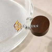 PAST21 (4) Modern Round Acrylic Serving Tray with Wooden Handles (XL, L Sizes)
